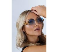 SVNX Women's Rimless Oval Geometric Sunglasses in Blue