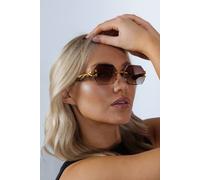 SVNX Women's Rimless Oval Geometric Sunglasses in Brown