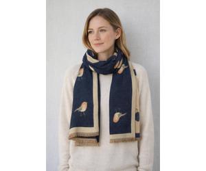 SVNX Women's Robin Embroidered Reversible Scarf in Navy