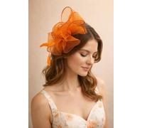 SVNX Women's Rose Bouquet with Big Bow & Feather Fascinator in Orange SVNX Orange One Size