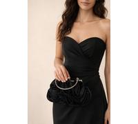 SVNX Women's Rose Satin Clutch Bag in Black