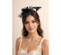 SVNX Women's Rosette Faux Pearl & Polka Veil Feather Fascinator in Black