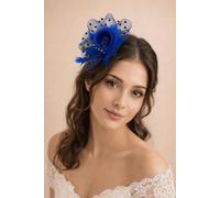 SVNX Women's Rosette Faux Pearl & Polka Veil Feather Fascinator in Blue