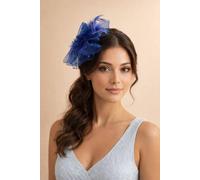 SVNX Women's Rosette Faux Pearl & Polka Veil Feather Fascinator in Navy