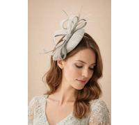 SVNX Women's Round Fascinator with Bow & Feathers in Grey