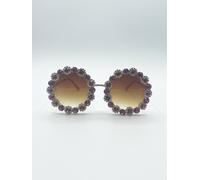 SVNX Women's Round Floral Crystal Gem Sunglasses in Pink