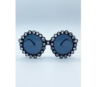 SVNX Women's Round Floral Gem Novelty Sunglasses in Black