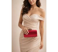 SVNX Women's Satin Clutch Bag with Rose Jewel in Fuchsia