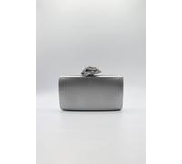 SVNX Women's Satin Clutch Bag with Rose Jewel in Silver SVNX Silver One Size