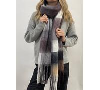 SVNX Women's Soft Chunky Checked Scarf with Tassels - Muted Browns in Brown