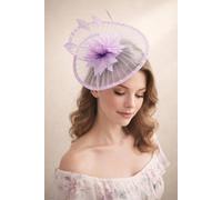 SVNX Women's Spiral Circular Brim Fascinator with Feathers Burst in Lilac