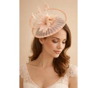 SVNX Women's Spiral Circular Brim Fascinator with Feathers Burst in Pink