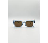 SVNX Women's Square Frame Sunglasses in Translucent Blue with Brown Lenses