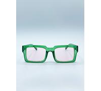 SVNX Women's Square Frame Sunglasses in Translucent Green with Pink Lenses
