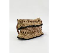 SVNX Women's Straw Shoulder Bag with Frill Detail in Natural