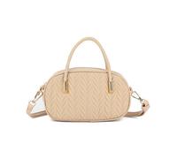 SVNX Women's Textured Oval Top Handle Crossbody Bag in Beige