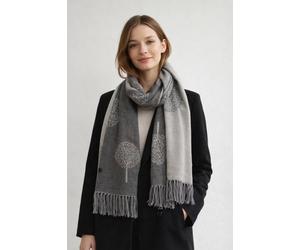 SVNX Women's Tree Print Cashmere Blend Scarf With Tassels in Grey SVNX Grey One Size
