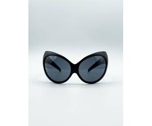 SVNX Women's Ultra Curved Wrap Around Sunglasses in Black