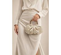 SVNX Women's Vintage Bamboo Handle Pleated Handbag in Beige