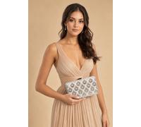 SVNX Women's Vintage Rhinestone Glamour Clutch Bag in Silver