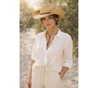 SVNX Women's Wide Brim Straw Sun Hat with Adjustable Chin Strap in Beige