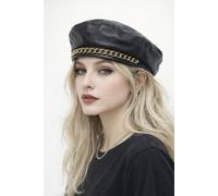 SVNX Women's Zola PU Leather Beret With Gold Metal Chain Detail