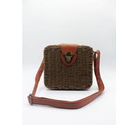 Svnx Woven Straw Cross Body Bag With Pu Leather Clasp In Brown Brown One Size