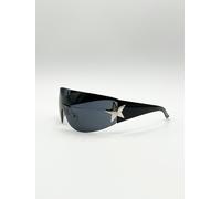 SVNX Wrap Around Racer Sunglasses with Star Hinge Detail in Black - Black - One Size