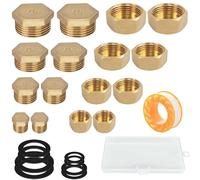 SVOCK 16PCS Blanking Cap for Washing Machine 1/2 3/8 1/4 1/8 Inch, Water Pipe Plug Hex Brass Cap, Radiator Blanking Plug Female and External Thread Brass Pipe Fitting Multifunctional