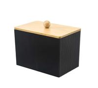 SVOCK Acrylic Cotton Bud Holder 3 Compartment Dressing Table Accessories with Wood Lid, Qtips Holder bathroom essentials for Bathroom Dressing Table Desktop Square-Shaped (Black)