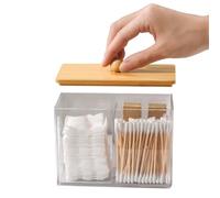SVOCK Clear Acrylic Cotton Wool Holder 3 Compartment Cotton Bud Holder with Wood Lid, Qtips Holder Dispenser Bathroom Jars with Lid, bathroom essentials Square-Shaped (Clear)
