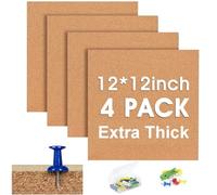 SVOPY 4 Pack Square Cork Notice Boards Extra Thick 12 x 12 Inch for Home Office School Decor