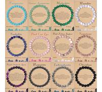 Svovin 12PCS Crystal Stone Bracelets for Women Men Semi-Precious Gemstone Bracelets 8mm Round Beads Stretch Beaded Bracelet Jewelry Gifts, L, Stone, tiger eye