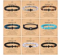 Svovin 9Pcs Beaded Bracelets Cross Bracelet for Men Women Tiger Eye Natural Stone Bracelet Religious Christian Jewelry Gift, AVERAGE, Stone, no gemstone