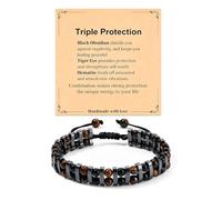 Svovin Natural Stone Triple Protection Beaded Bracelets for Men Women | Obsidian Tiger Eye Double Layer Beaded Adjustable Bracelet,Healing Crystal Beads Bracelet,Handmade Gemstone Energy Bracelets