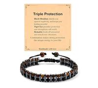 Svovin Natural Stone Triple Protection Beaded Bracelets for Men Women | Obsidian Tiger Eye Double Layer Beaded Adjustable Bracelet,Healing Crystal Beads Bracelet,Handmade Gemstone Energy Bracelets