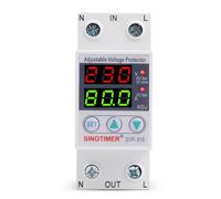 SVP916 SINOTIMER Dual LED Display 230VAC 80A Adjustable Voltage Surge Protector Relay with Limit Current Protection, Din Rail Installation in DB Home Usage (Green Display)