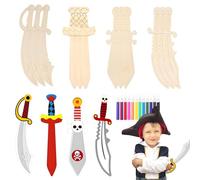 svpfuo Pack of 12 Wooden Swords and 12 Watercolour Pencils, Wooden Pirate Swords for Painting Set, DIY Pirate Sword for Children, a Gift for Children Painting Ideas