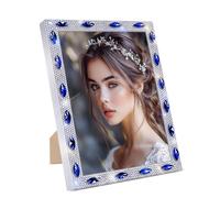 Svpolns Bling Glitter 4x6 Picture Frame,Bling Silver Rhinestone Frame with Sparkly Blue Glass Gemstones Diamond,Unique Glam Crystal Bridal Photo Frame