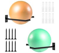 svteli Medicine Ball Rack &Yoga Mat Wall Mount, 2-Pair Exercise Ball Wall Holder, Metal Exercise Ball Holder for Fitness Equipment Storage in Gym or Garage