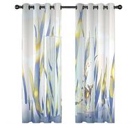 SVTUSR 3D Blue And Yellow Mysterious Deer Pattern Curtains 264X214Cm Eyelet Blackout Curtains Noise Reducing Thermal Insulated Eyelet Ring Top Window For Kids Bedroom Living Room 2 Panels