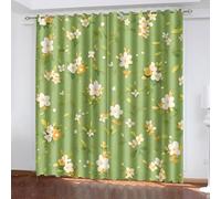 SVTUSR 3D Green And White Flowers Bloom In The Fields Pattern Curtains 264X214Cm Eyelet Blackout Curtains Noise Reducing Thermal Insulated Eyelet Ring Top Window For Kids Bedroom Living Room 2 Pane