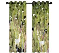SVTUSR 3D Green And White Forest Deer Bird Pattern Curtains 264X214Cm Eyelet Blackout Curtains Noise Reducing Thermal Insulated Eyelet Ring Top Window For Kids Bedroom Living Room 2 Panels