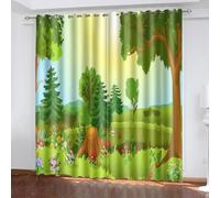 SVTUSR 3D Green Gold Forest Children'S Fun Pattern Curtains 234X230Cm Eyelet Blackout Curtains Noise Reducing Thermal Insulated Eyelet Ring Top Window For Kids Bedroom Living Room 2 Panels