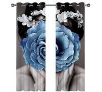 SVTUSR 3D Mysterious Blue-Gray Flower Shadows Pattern Curtains 234X230Cm Eyelet Blackout Curtains Noise Reducing Thermal Insulated Eyelet Ring Top Window For Kids Bedroom Living Room 2 Panels