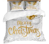 SVTUSR Bedding Set Double Duvet Set Christmas Art White Gold 3 Pieces Printed Pattern With 2 Pillowcases 50X75Cm, Soft Hypoallergenic Microfiber Quilt Cover 200X200Cm, With Zipper