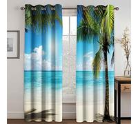 SVTUSR Blackout Curtains For Bedroom 140X160Cm 3D Art Beach Coconut Trees Printing Pattern Super Soft Bedroom Eyelet Curtains Kids Nursery Home Decoration Noise Reduce Window 2 Panels