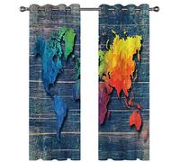 SVTUSR Blackout Curtains For Bedroom 140X160Cm 3D Blue World Map Printing Pattern Super Soft Bedroom Eyelet Curtains Kids Nursery Home Decoration Noise Reduce Window 2 Panels