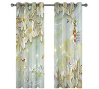 SVTUSR Blackout Curtains For Bedroom 140X160Cm 3D Light Green Magnolia Printing Pattern Super Soft Bedroom Eyelet Curtains Kids Nursery Home Decoration Noise Reduce Window 2 Panels