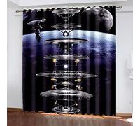 SVTUSR Blackout Curtains For Bedroom 234X230Cm 3D Personalized Space Satellite Printing Pattern Super Soft Bedroom Eyelet Curtains Kids Nursery Home Decoration Noise Reduce Window 2 Panels